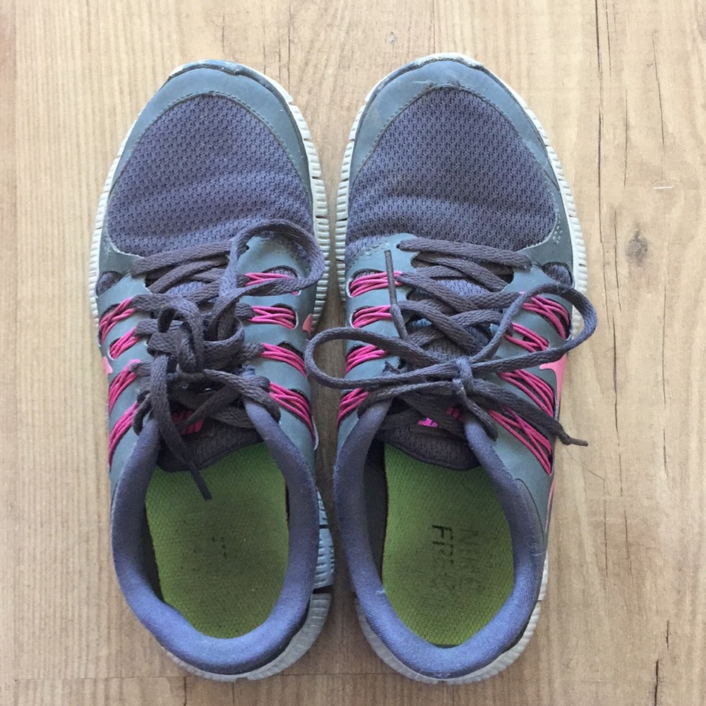 Gray and Pink Nike Frees